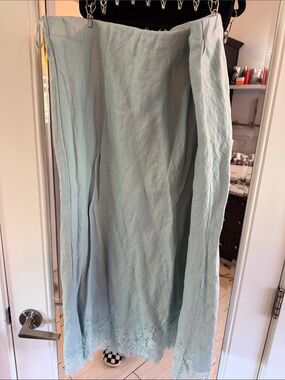 Reformation Light Blue Lace-Hem Linen Women’s Skirt